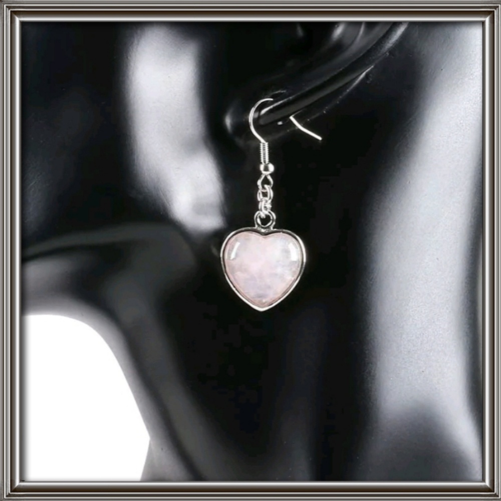 Natural stone Rose Quartz heart shaped earrings.